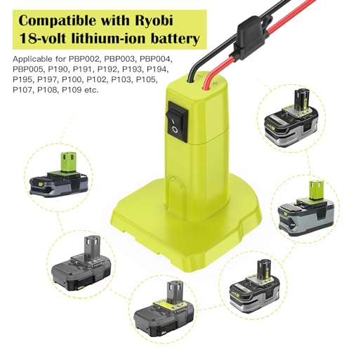 Power Wheels Adapter for Ryobi 18V Battery Adapter Power Wheels Battery Converter Kit with Fuse & Switch and Wire Harness Connector 12AWG Wire for DIY Rc Car Toys and Ride On Truck - size: 1-pack with connector