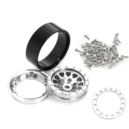 1.3" Aluminium Beadlock Wheels, RC Crawler Upgrade Parts for TRX4M SCX24 1/24 1/18 Scale RC Crawler Cars (Silvery) - color: Silvery