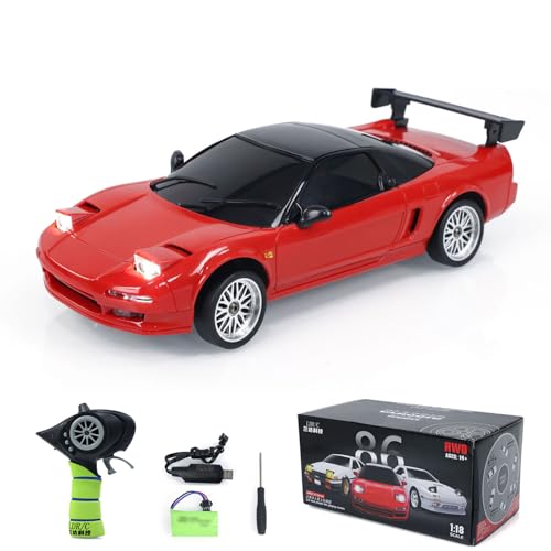 LDRC LD1803 2WD RC Drift Car 1:18 Wireless Control Racing Vehicles Gyroscope Light System Motor Servo ESC Hobby Grade Model, Birthday Gift(Red) - color: Red