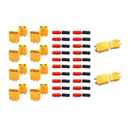Xt60 Connector, 10 Pairs XT60 XT-60 Male and Female Bullet Connector Power Plug with 20 Pairs of Heat shrinkable Tubes, Suitable for Remote Control Aircraft auto Parts.skrnrhrery