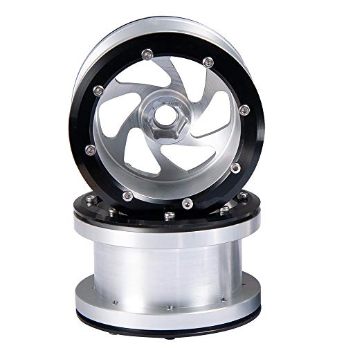 2.2'' Alloy Beadlock Wheel Rims for Axial Wraith SCX10 4WD D90 1/10 RC Car (Silver-Black)