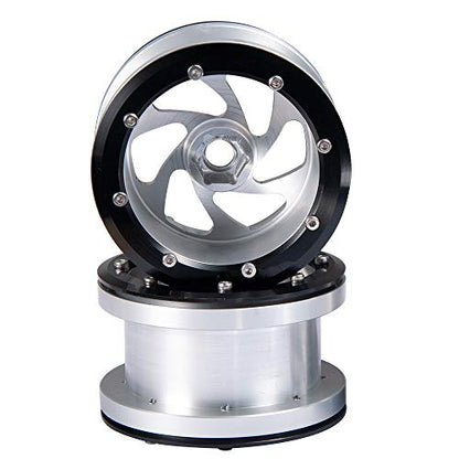 2.2'' Alloy Beadlock Wheel Rims for Axial Wraith SCX10 4WD D90 1/10 RC Car (Silver-Black)