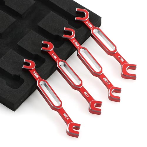 RC Aluminum Alloy Wrench Turnbuckle Nut Ball 3.0/3.2/3.5/3.7/4.0/5.0/5.5/6.0mm Joint Remover RC Universal Repair Tool Set For RC Crawler Monster Truck Off Road Car Drone Airplane (Red) - color: Red