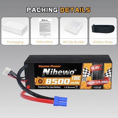 4S Lipo Battery 8500mAh 14.8V 100C Hardcase EC5 2pcs for RC Car Boat | 4S Lipo 8500mAh for 1/5 1/61/7 RC cars, trucks, buggies, boats. Hard case protection, EC5 Plug, 2-pack for extended run time. - style: 2x 14.8V 8500mAh