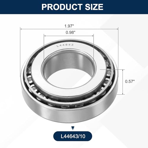 uxcell L44643/10 Tapered Roller Bearing Cone and Cup Set, 0.98" Bore x 1.97" OD x 0.57" Thick, Chrome Steel Taper Bearing Set, ABEC-3 - size: L44643/10