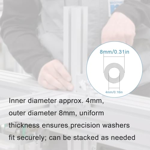 48 Pcs M4x8mm Steel Thin Flat Washer Set for M4 Bolt Electronics Repair | 0.1 0.2 0.3 0.5mm Thickness, 12pcs Each Size, Stainless Flat Spacers, Electronics Assembly, Mechanical Repair - size: M4X8