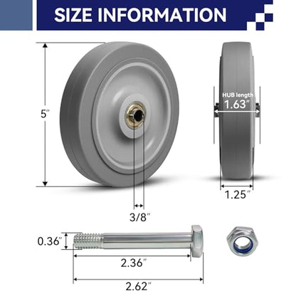 5'' Heavy Duty Rubber Caster Wheels, ASOMWLS Industrial Casters Set of 4 with Load 1400lbs Capacity, Non Marking Replacement Wheels for Cart Dolly Trolley (4 Wheel) - style: 5 inch Wheel