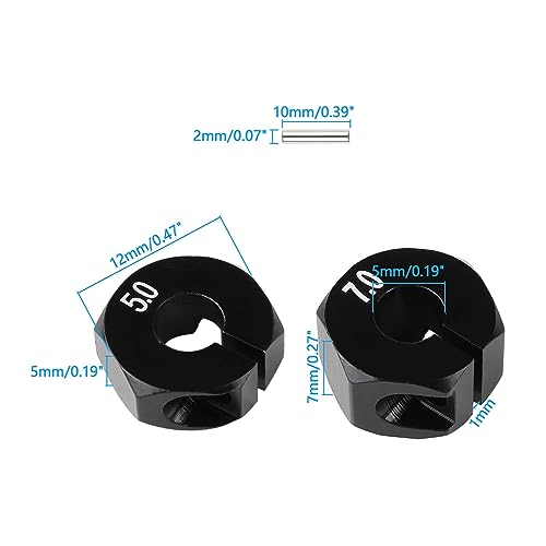 5mm & 7mm Thickness Aluminum 12mm Hex Wheel Hub Adapters with Screws Pins for 1/10 RC Cars Buggy Truck Crawler HSP Traxxas Redcat Arrma Tamiya etc, Black