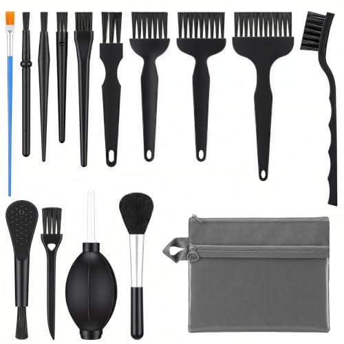 15 Pcs Anti Static Model Cleaning Brush Kit Dusting Tool Set with Air Blower and Double Layer Storage Bag Precision Dusting Tools for Models Figures, Electronics and Museum Artifacts Craft