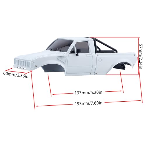 DJX SCX24 Body Shell with Bed Rack for Axial SCX24 C10 Bronco Wrangler Base Camp 1/24 RC Crawler Car (White) - color: White