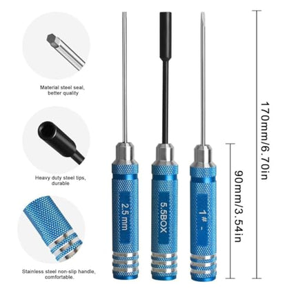 13-Piece RC Tool Kit, Hex Screwdrivers, Box Socket Drivers, Long Nose Pliers, Wire Cutter, Ball Joint Tool & Nylon Storage Bag for RC Cars, Trucks, Helicopters and Drones