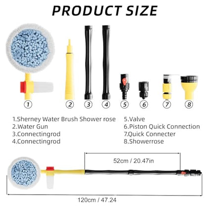 Car Wash Brush with Long Handle,Auto Rotating Car Wash Brush Cleaning Kit 360° Spin Car Mop with Pressure Washer Gun and Hose Nozzle for Cars RV Truck Yards Gardens etc
