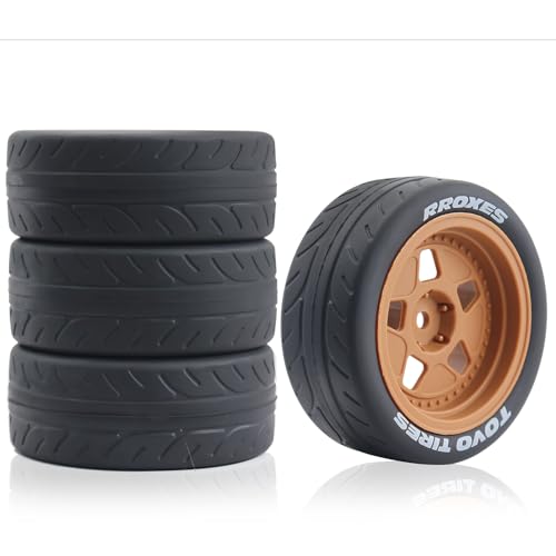 68mm 4PCS 1/10 RC On-Road tires and Hard Plastic wheels set Hex 12mm For WRC Drift Car Conversion 1/10 RC On-Road Car Traxxas Tamiya FW06 TT02 HPI HSP 94122 Kyosho W115 (Brown) - color: Brown