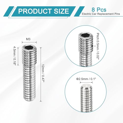 MECCANIXITY 8 Pack Driveshaft Screw Pins, M3x12x4.5mm Universal Stainless Steel Drive Shaft Screw Pins, RC Car Repair Parts for Electric Car/Truck Replacement - size: M3x12x4.5mm