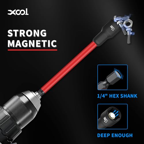 XOOL 16 PCS Long Magnetic Nut Driver Set, 6" Metric & SAE Nut Driver Bit Set for 1/4" Quick-Change Hex Shank, Impact Drill, with Mini Ratchet Wrench & Storage Bag