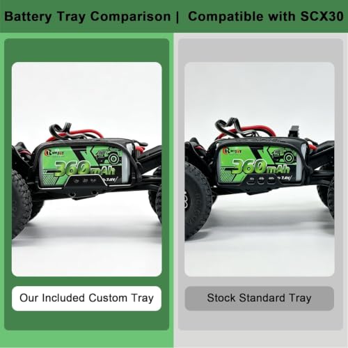 2PCS 7.4V Lipo Battery 2S 360mAh PH2.0 Plug Rechargeable Lithium Battery with RC Battery Side Plate and ESC Receiver Side Tray for RC Axial SCX30 Upgrade Crawler Car Trucks - color: 2pcs 360mAh, w/ battery & ESC trays