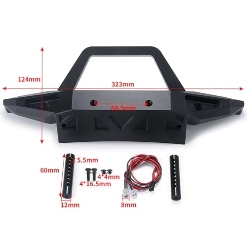 RC Bumper For Axial For Wrangler Trail Honcho SCX6 AXI05000 AXI05001 1/6 Metal Front Rear Bumper With Lights RC Crawler Car Truck(Front) - color: Front