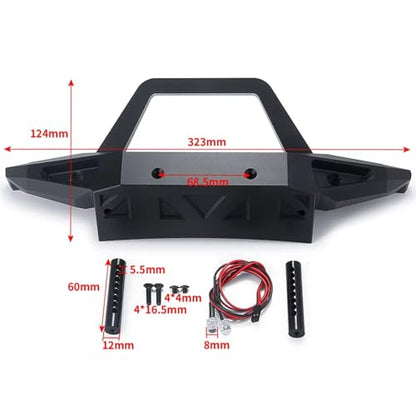 RC Bumper For Axial For Wrangler Trail Honcho SCX6 AXI05000 AXI05001 1/6 Metal Front Rear Bumper With Lights RC Crawler Car Truck(Front) - color: Front