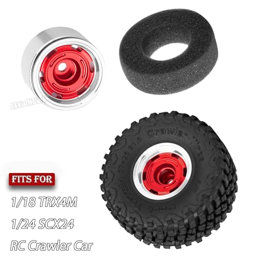RC 1.0 Wheels and Tires for 1/18 TRX4M,1/24 SCX24 RC Crawler Car,RC Aluminum Wheel Rims & Rubber Tires w/Foam Inserts,RC 1.0 Off Road Buggy Rally Wheels and Tires,Red - color: Red - (4pcs Bailuchi Tires)