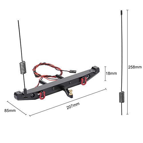 GoolRC RC Car Metal Rear Bumper with 2 LED Light Antenna Tail Hook for TRX-4 RC4WD Axial SCX10 Car