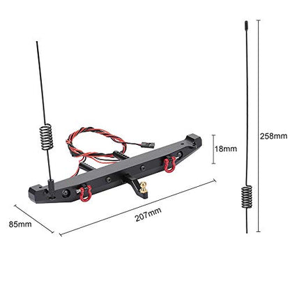 GoolRC RC Car Metal Rear Bumper with 2 LED Light Antenna Tail Hook for TRX-4 RC4WD Axial SCX10 Car