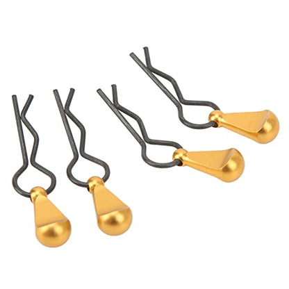 RC Body Clips, 50 Pcs Stainless Steel R Pins with Aluminum Alloy Pull Tabs, for 1/8 1/10 Scale RC Cars Truck Buggy Parts (Gold) - color: Gold