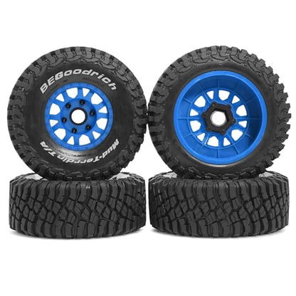 1/7 1/8 1/10 RC Short Course Truck Tires OD 4.96" and Wheels 12mm 14mm 17mm Hex for 1:10 1:8 1:7 Scale Off Road Truck Car ARRMA Mojave 4S 6S TRAXXAS Slash 2WD FS FSR Axial Losi Rc4wd (Blue) - color: Blue