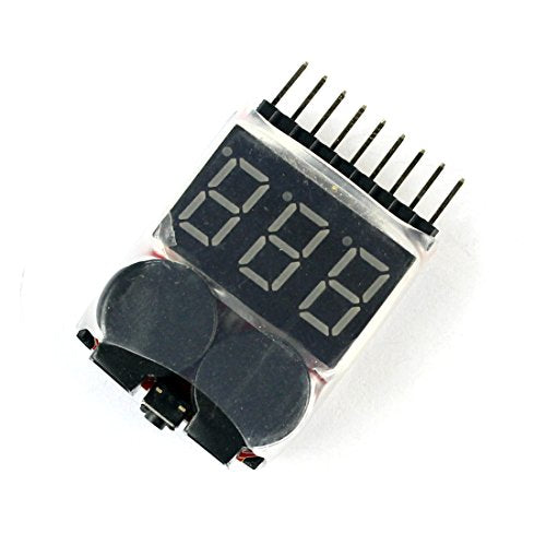 RC Products Lipo Battery Voltage Checker Alarm LED 1-8 Cell 1655, 2in1 Voltage Tester Volt Meter Indicator Dual Speaker 1S-8S Low Voltage Buzzer Alarm (2 Pcs)