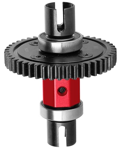 52T Upgrade Part for 1/8 Sledge Center Diff to Straight Shaft,RCarmumb Medium Carbon Steel & Aluminum Heavy Duty Center Differential Spur Gear Shaft Replacement for Sledge Monster Truck,Red - color: Red(1set)