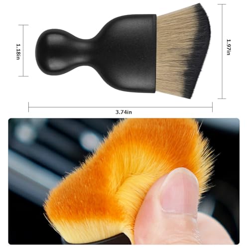 Blilo 2PCS Car Interior Detailing Brush with Dust Cover, Auto Soft Hair Cleaning Brushes, Scratch Free Curved Dirt Collectors, for Vehicle Dashboard Air Conditioner Vents Leather(Brown/Black) | soft synthetic bristles, grooved handle, wet or dry use, fits