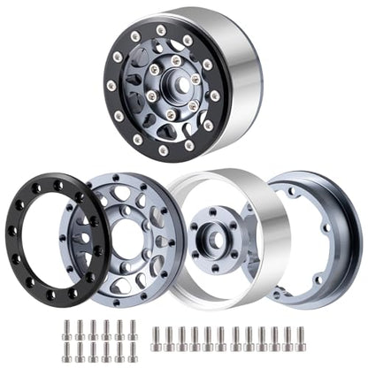 1.55inch Aluminium Beadlock Wheels Rims for Axial UTB18 D90 TF2 CC01 AX90069 MST JIMNY 1/10 RC Crawler Trail Truck Car Upgrade Parts (Titanium) - color: Titanium
