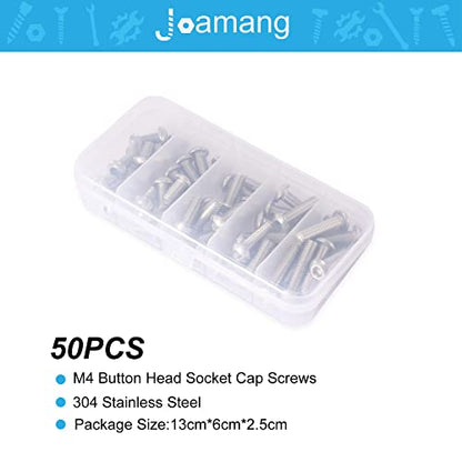 M4 x 20mm 25mm 30mm 35mm 40mm Button Head Socket Cap Screws Bolts, Stainless Steel 304, Metric Allen Hex Drive, Bright Finish, Fully Threaded, Assortment Kit 50PCS - size: Button M4x20-40 mm