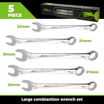Der Erwachte 5Pc Metric Wrench Set, Large wrench set | 23mm,24mm,26mm,27mm,30mm, long big open end combination wrenches, roll-up storage pouch - size: 5 Piece Metric 23-30mm