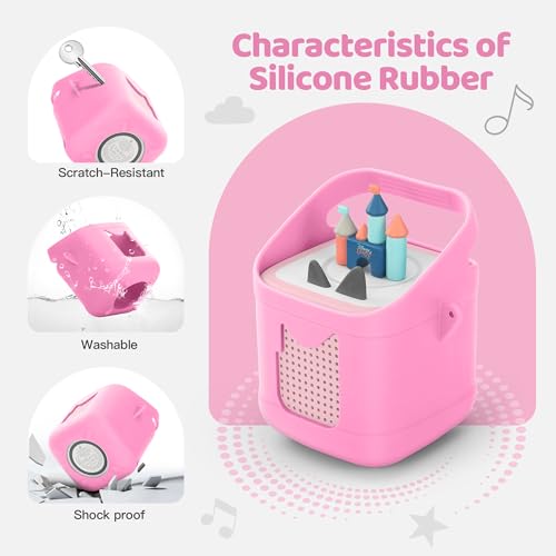 PISOSN Shockproof Carrying Case for Toniebox 2 – Anti-Slip Silicone Cover with Handle for Secure Grip (Pink) - color: Pink