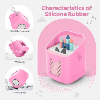 PISOSN Shockproof Carrying Case for Toniebox 2 – Anti-Slip Silicone Cover with Handle for Secure Grip (Pink) - color: Pink
