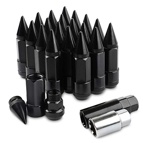 20Pcs Anti Theft Spikes Extended Tuner Wheel/Rims Lug Nut M12X1.5+Socket (Black) - color: Black
