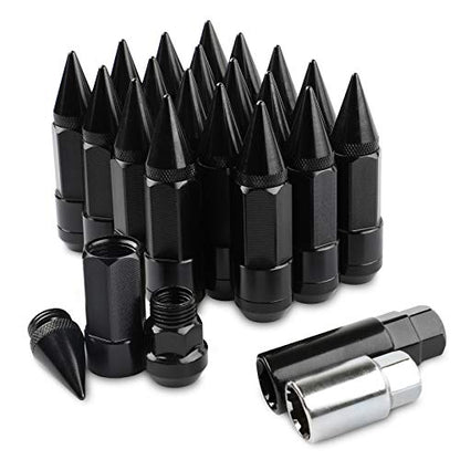 20Pcs Anti Theft Spikes Extended Tuner Wheel/Rims Lug Nut M12X1.5+Socket (Black) - color: Black