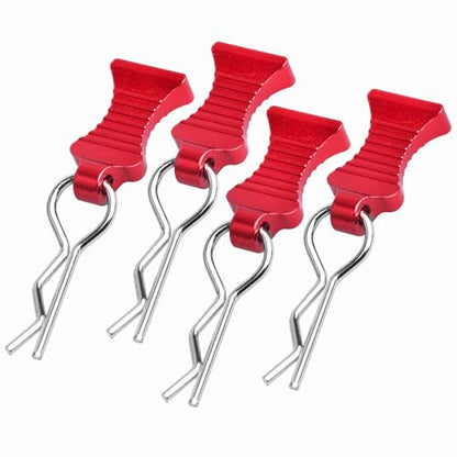 4-Pack Universal RC Body Clips with Tabs, Metal Handled Clips for 1/12 1/10 1/8 RC Cars and Trucks, Heavy Duty Body Mounting Clips Shell Replacement (Red) - color: Red