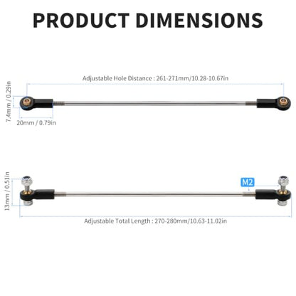 2 Pcs RC Toy Push Rod, M2x250mm Tie Rods Black Ball Head Joint | 270-280mm Adjustable, 304 Servo Linkage Link Rods, Double Plastic Ball Head, for RC Cars, Planes, Helicopters, DIY Models - color: M2×250mm Rod