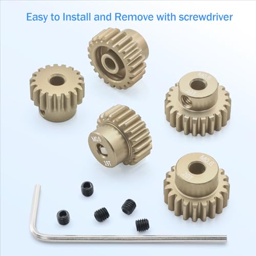 M0.6 Pinion Gear Set 3.175mm 18T 19T 20T 21T 22T Aluminum Alloy Metal Pinion Motor Gear for 1/10 RC Car Motor (5PCS) - size: 18T 19T 20T 21T 22T