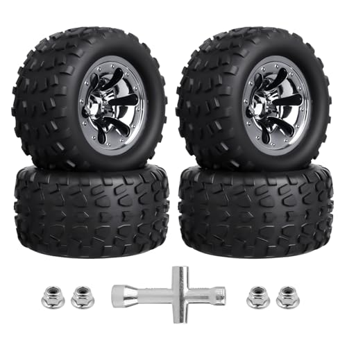 2.8“ Preglued Truck Wheels and Tires Chrome Rims for 1/10 Scale Traxxas Stampede Rustler VXL Hoss 4x4 2WD Redcat Volcano EPX Pro RC Monster Truck Brushless 3S 4S(Style A)