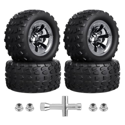 2.8“ Preglued Truck Wheels and Tires Chrome Rims for 1/10 Scale Traxxas Stampede Rustler VXL Hoss 4x4 2WD Redcat Volcano EPX Pro RC Monster Truck Brushless 3S 4S(Style A)