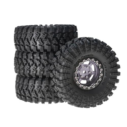 1.3” Aluminum Beadlock Wheels & All-Terrain Trail Tires Set, -8.0mm Offset, 66×26mm, 7mm Hex, Foam Inserts, Fits 1/18 1/24 TRX4M SCX24 AX24 FCX24 Ascent-18, Pre-Assembled 4 pcs (Gray) - color: Gray