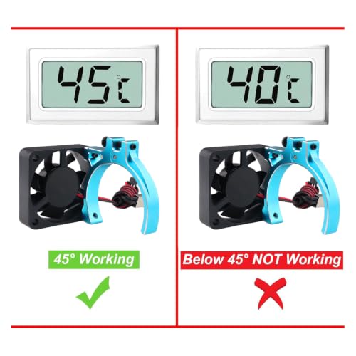 RC Car Motor Cooling Fan Thermal Sensor Heatsink 40mm Brushless Cooling Fan with Alloy Clamp for 1/8 1/10 Buggy Cars 540 550 3650 4268 4274 Motors (Blue)