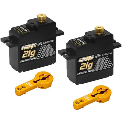GOUPRC 21G Micro Mini Digital Servo of Metal Gears with 25T Servo Horn for 1/14 1/16 RC Crawler Car Upgrade Servo Parts Model Boat Airplane Robot (2PCS) - style: 21G 2PCS