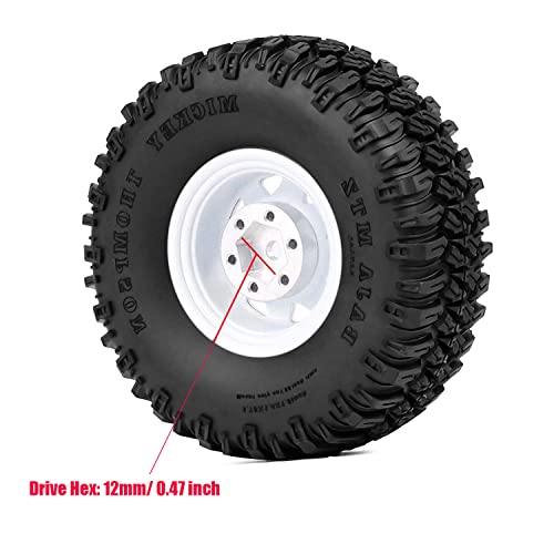 4PCS 1.55 inch Aluminum Metal Beadlock Wheels Rim Rubber Tires Set Replacement for 1/10 RC Crawler Car D90 TF2 Tamiya CC01 CC02 LC70 JIMNY Axial AX90069 Upgrade Parts (White) - color: White