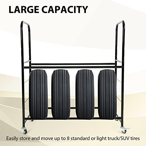 KUAFU 45''H X 20''D X 46''W Tire Storage Rack Garage Shelving Steel Rolling | Tire Stand with Wheels & Protective Cover 8 Tires Capacity Adjustable Height