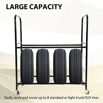 KUAFU 45''H X 20''D X 46''W Tire Storage Rack Garage Shelving Steel Rolling | Tire Stand with Wheels & Protective Cover 8 Tires Capacity Adjustable Height