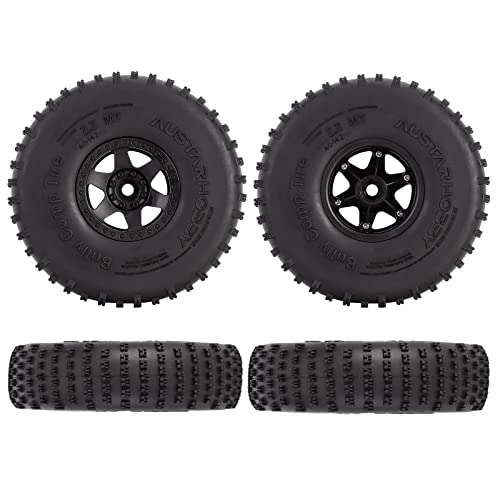 4PCS 2.2 inch Beadlock Plastic Wheel Rims 142mm Rubber Tyre Tires Set 12mm Hex Compatible with 1/10 RC Rock Buggy Crawler Car Axial SCX10 TRX4 Wraith 90018 RR10 Bomber (Black) - color: Black