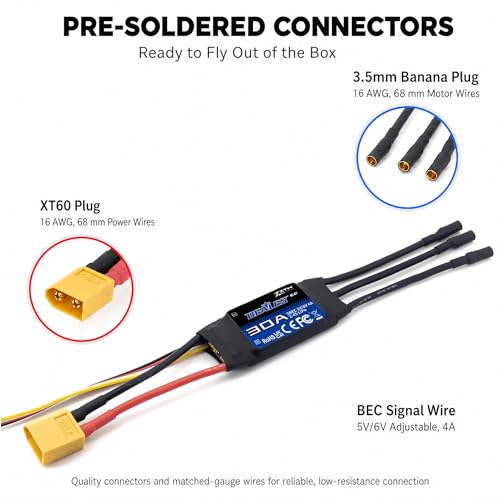 ZTW Beatles G2 30A ESC 2-4S Built-in Switching BEC 5V/6V 4A Brushless Speed Control for RC Airplane Aircraft Fixed-Wing - size: 30A